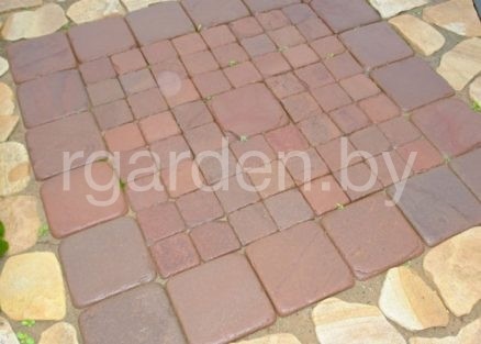 Брусчатка из песчаника Терракотово-красный галтованная (состаренная) для мощения